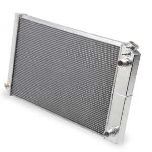 FROSTBITE ALUMINUM RADIATOR, W/ GM LS SWAP- 3 ROW "1982-1992 Camaro/Firebird with GM LS Swap 4.8/5.3/6.0/6.2/7.0L (3-Row)   Cooling Row Diameter - 11/16"    Core Dimension - 17-1/4 x 26-1/4    Core Thickness - 2.20"    Hose Location Inlet - Passenger    Hose Location Outlet - Passenger    Inlet Size - AN Bungs    Mounting Type - Saddle Mount    Outlet Size - AN Bungs    Overall Dimension - 20 x 32    Rows - 3    Transcooler Provision - No Part #  FB303