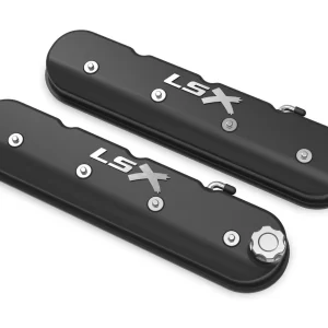 HOLLEY 241-407 TALL LS VALVE COVER WITH LSX LOGO - SATIN BLACK MACHINED FINISH