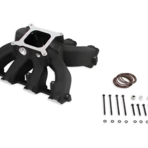 HOLLEY SINGLE PLANE SPLIT-DESIGN RACE INTAKE MANIFOLD- GM LS3/L92- BLACK-4150 Carbureted single plane split-design race intake manifold. Fits all GM LS Gen III or IV engines equipped with LS3/L92 style cylinder heads  Part #  300-291BK