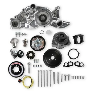 HOLLEY PREMIUM MID-MOUNT RACE ACCESSORY SYSTEM- POLISHED FINISH GEN V LT Engine Drive includes Alternator, Tensioner, SFI certified damper w/hard anodized billet crank pulley, Belt, & Pulleys   Finish - Polished    Power Steering Pump Included - No Part #  20-202P