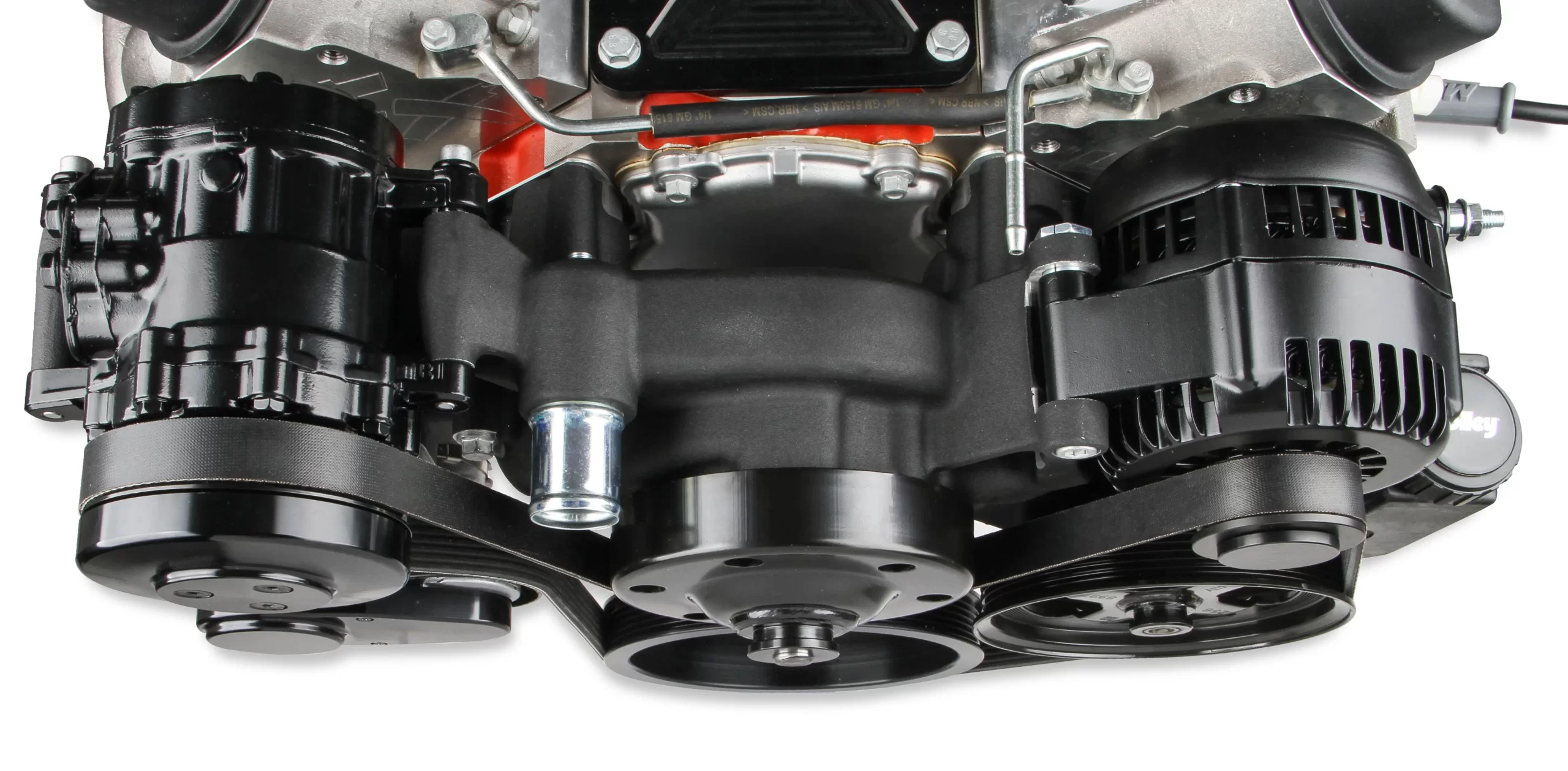 HOLLEY MID-MOUNT COMPLETE ACCESSORY DRIVE SYSTEM FOR LT ENGINES -BLACK Complete GM Gen V LT Accessory Drive System w/ Alt, P/S, A/C, Water Pump, Belts, and crankshaft damper with Black Finish Part # 20-205BK - Image 9