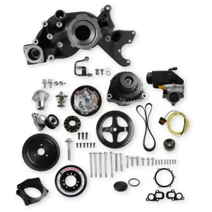 HOLLEY PREMIUM MID-MOUNT RACE ACCESSORY SYSTEM-BLACK FINISH GEN V LT Engine Drive includes Alternator, P/S Pump, Tensioner, SFI certified damper w/hard anodized billet crank pulley, Belt, & Pulleys   Finish - Black    Power Steering Pump Included - Yes Part #  20-201BK