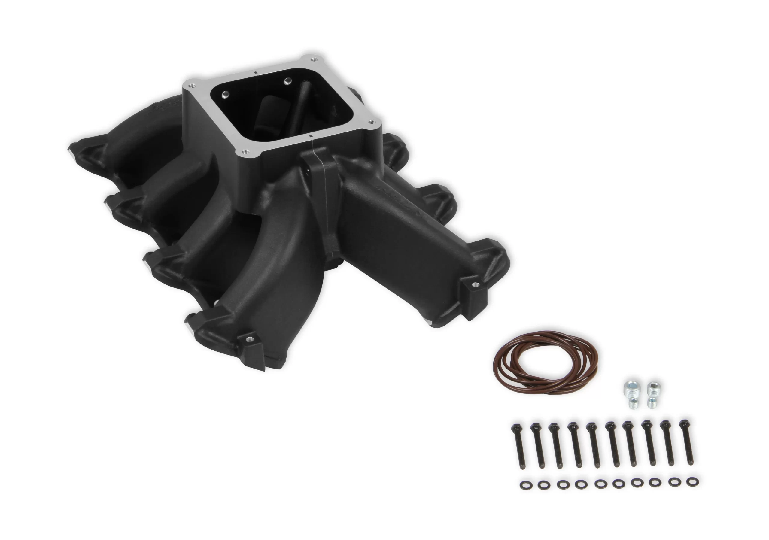 HOLLEY SINGLE PLANE 4500 CARBURETED SPLIT-DESIGN RACE INTAKE MANIFOLD- GM LS1/LS2/LS6 Split-Design Race Intake Manifold- GM LS1/LS2/LS6 Carbureted with Black Finish Part # 300-295BK