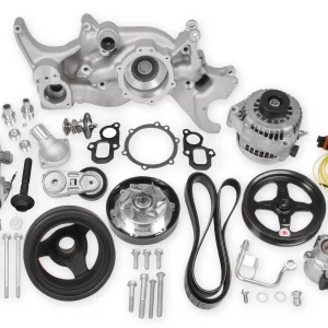 HOLLEY MID-MOUNT COMPLETE ACCESSORY DRIVE SYSTEM FOR LT ENGINES Complete GM Gen V LT Accessory Drive System w/ Alt, P/S, A/C, Water Pump, Belts, and crankshaft damper.   Damper Style - Cast Damper    Finish - Cast Part #  20-205