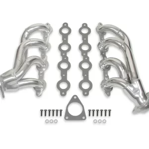 FLOWTECH SHORTY HEADERS - CERAMIC COATED 2002-2006 Chevy/GMC Sierra/Siverado/Tahoe/Suburban/Yukon/Avalanche/Escalade: 4.8L/5.3L, Tube Size 1.625" O.D., w/o EGR; Silver Ceramic; 50-State Legal header CARB EO #D-115-16.  Part #  91836-1FLT