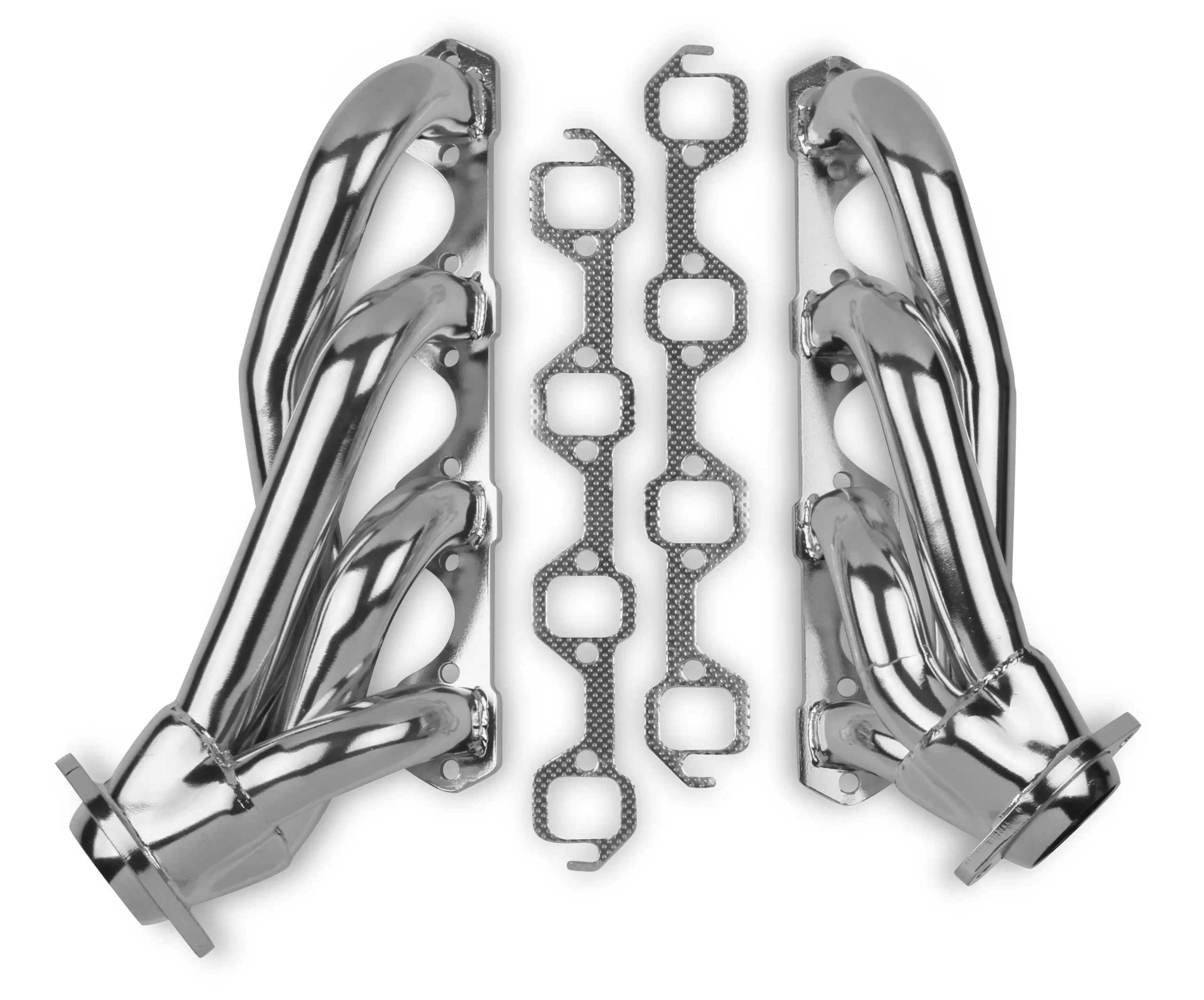 FLOWTECH SHORTY HEADERS - CERAMIC COATED 1964-1/2 to 1973 Ford Mustang, Falcon, Fairlane, Torino, Ranchero, Comet, Cyclone and Montego V8-289/302/5.0L, Tube Size 1-5/8" O.D., 2-1/2" Collector: 3/8" Flange; Silver Ceramic Coated Part # 32103FLT