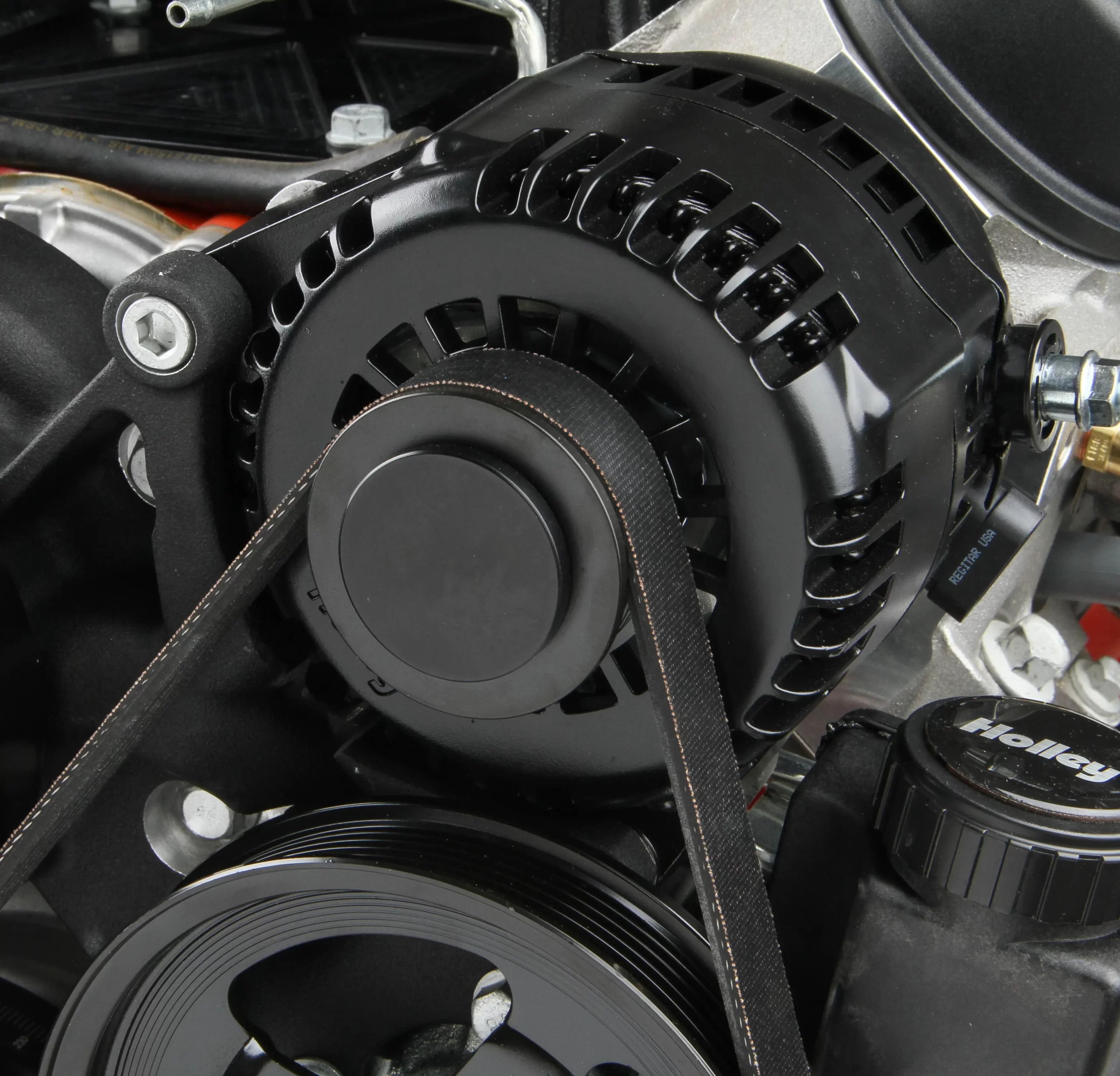 HOLLEY MID-MOUNT COMPLETE ACCESSORY DRIVE SYSTEM FOR LT ENGINES -BLACK Complete GM Gen V LT Accessory Drive System w/ Alt, P/S, A/C, Water Pump, Belts, and crankshaft damper with Black Finish Part # 20-205BK - Image 8