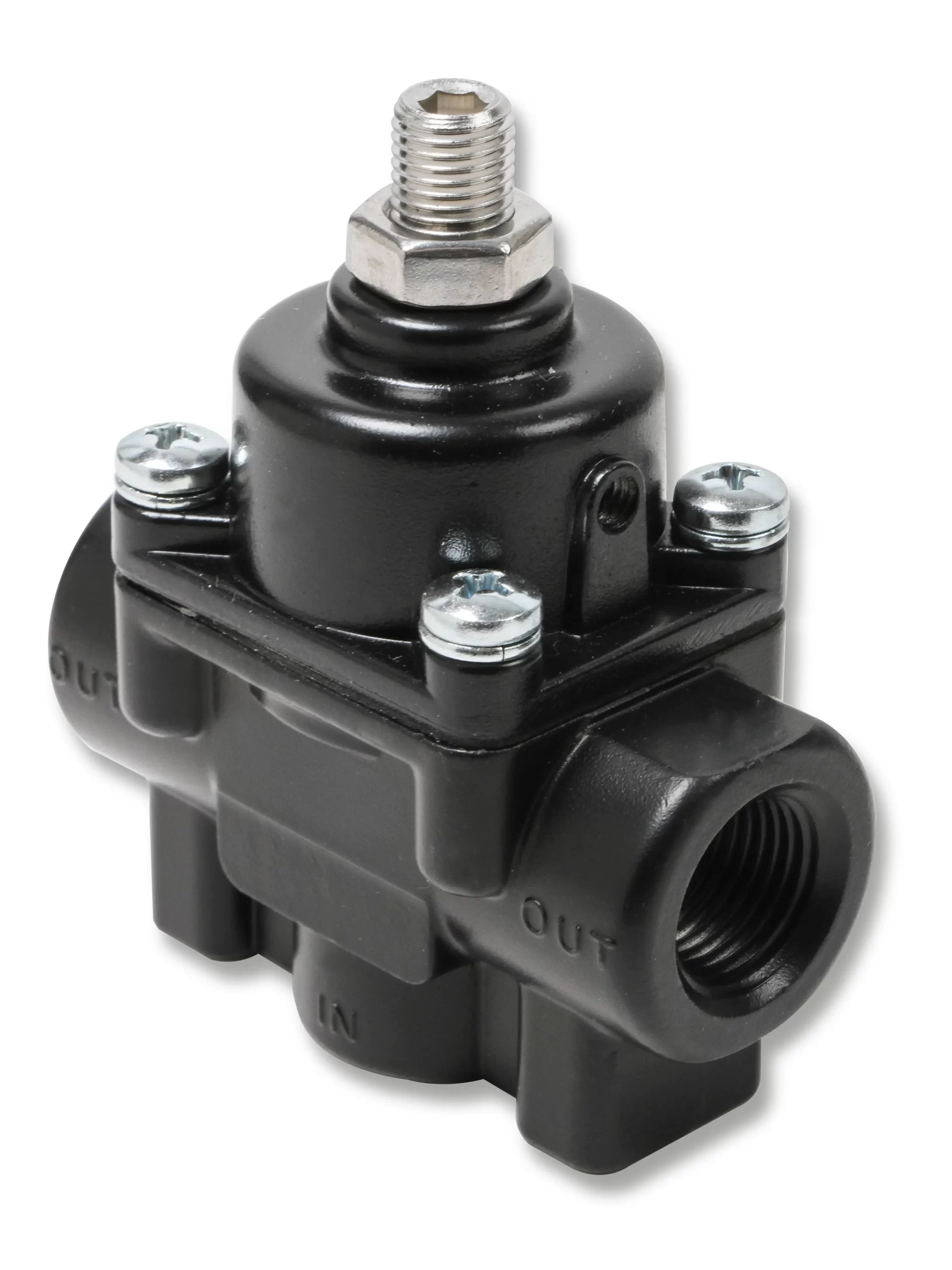 EARL'S ADJUSTABLE FUEL PRESSURE REGULATOR - CARBURETED - BLACK - 1-4 PSI Earl's fuel pressure regulator, Black Finish, 1-4 PSI. For Weber, Mikuni, O.E.R , SK & Delorto Carbs. Part # 12850ERL - Image 2