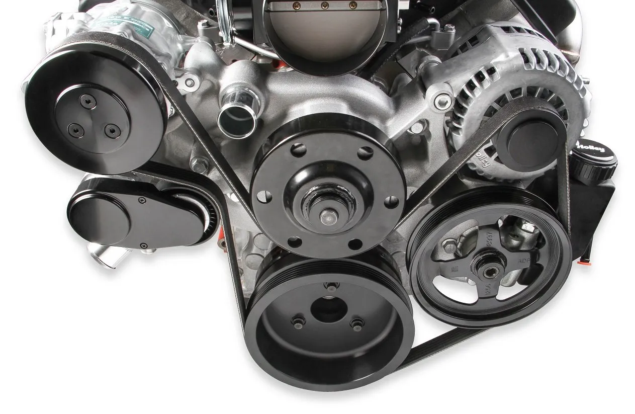 HOLLEY PREMIUM MID-MOUNT COMPLETE ACCESSORY SYSTEM FOR LT ENGINES Complete GM Gen V LT Accessory Drive System w/ Alt, P/S, A/C, Water Pump, SFI certified damper w/hard anodized billet crank pulley, Belts, and crankshaft damper. Damper Style - SFI Certified Finish - Cast Part # 20-200 - Image 3