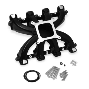 HOLLEY SINGLE PLANE INTAKE - GM LS1/LS2/LS6 - BLACK Black Ceramic Coated, Carbureted Single plane intake manifold. Fits all GM LS Gen III or IV engines equipped with LS1/LS2/LS6 style cathedral port cylinder heads  Part #  300-132BK