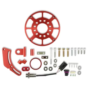 MSD CRANK TRIGGER KIT - FLYING MAGNET - HALL-EFFECT - LS GEN III/IV - 7.25 IN. Small Block Chevrolet - Gen III/IV - Adjustable Timing Pointer - Red   Color - Red    Diameter - 7.25 in.    Make - Chevrolet    Sensor Type - Hall Effect Part #  8619