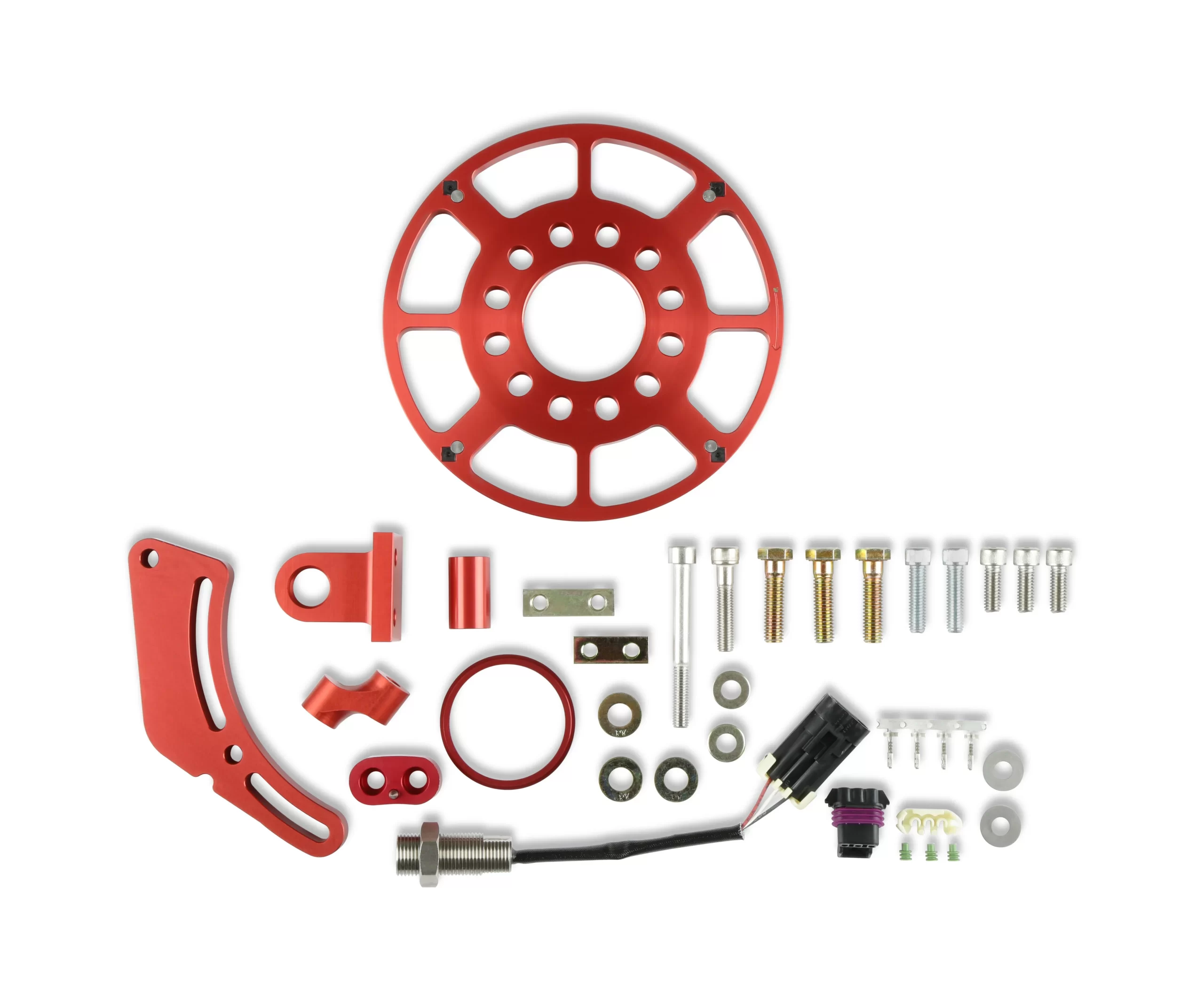 MSD CRANK TRIGGER KIT - FLYING MAGNET - HALL-EFFECT - LS GEN III/IV - 7.25 IN. Small Block Chevrolet - Gen III/IV - Adjustable Timing Pointer - Red Color - Red Diameter - 7.25 in. Make - Chevrolet Sensor Type - Hall Effect Part # 8619