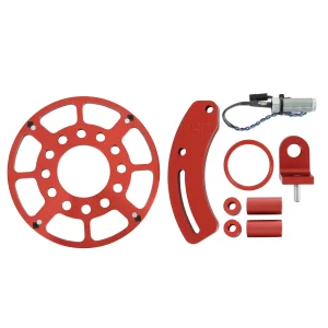MSD CRANK TRIGGER WHEEL KIT - FLYING MAGNET - SBF - WINDSOR 289/302/351W - Use with MSD 6/7/8 Series Ignition - Red   Color - Red    Diameter - 6.562"    Make - Ford    Sensor Type - Magnetic Part #  8640