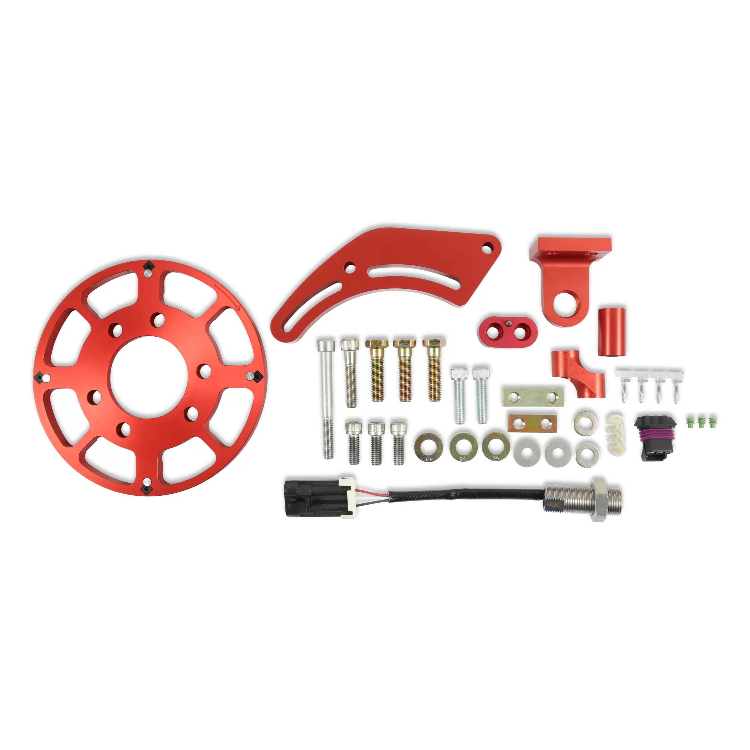 MSD CRANK TRIGGER KIT - FLYING MAGNET - HALL-EFFECT - LS GEN III/IV - 6.56 IN. Small Block Chevrolet - Gen III/IV - Adjustable Timing Pointer - Red Color - Red Diameter - 6.562 in. Make - Chevrolet Sensor Type - Hall Effect Part # 8618