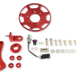 MSD CRANK TRIGGER WHEEL KIT - FLYING MAGNET - HALL-EFFECT - SBC - 7 IN. Small Block Chevy Crank Trigger Kit - 7 in. Wheel/Hall-Effect Sensor/Adjustable Timing Pointer - Red   Color - Red    Diameter - 7"    Make - Chevrolet    Sensor Type - Hall Effect Part #  86101