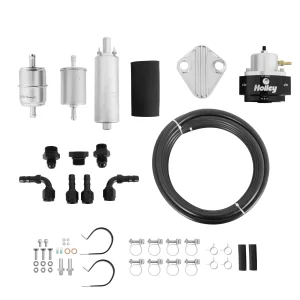 HOLLEY EFI FUEL SYSTEM KIT In-line Fuel Pump (12-920), Billet Regulator, Metal Filters, Earl's Super Stock™ hose, Barbed hose ends  Part #  526-4