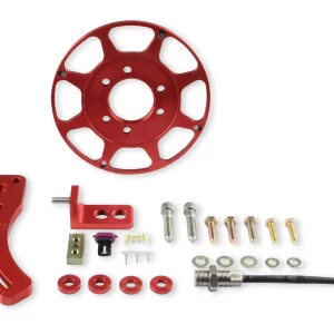 MSD CRANK TRIGGER WHEEL KIT - FLYING MAGNET - HALL-EFFECT - BBC - 8 IN. Big Block Chevy Crank Trigger Kit - 8 in. Wheel/Hall-Effect Sensor/Adjustable Timing Pointer - Red   Color - Red    Diameter - 8"    Make - Chevrolet    Sensor Type - Hall Effect Part #  86201