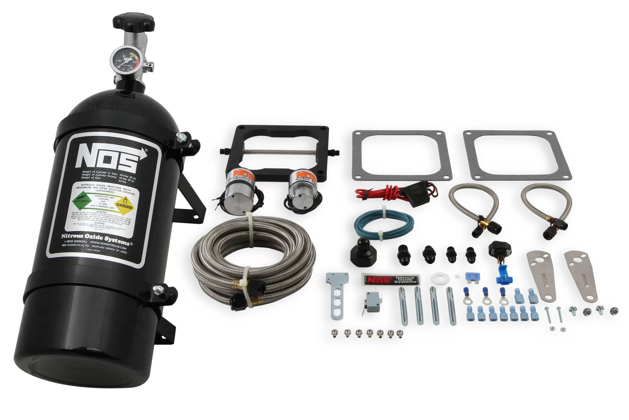 NOS BIG SHOT WET NITROUS SYSTEM FOR 4150 4-BARREL CARBURETOR Fits Holley 4150 and Carter AFB (late), 190-300 HP, includes Black 10 lb Bottle Part # 02101BNOS