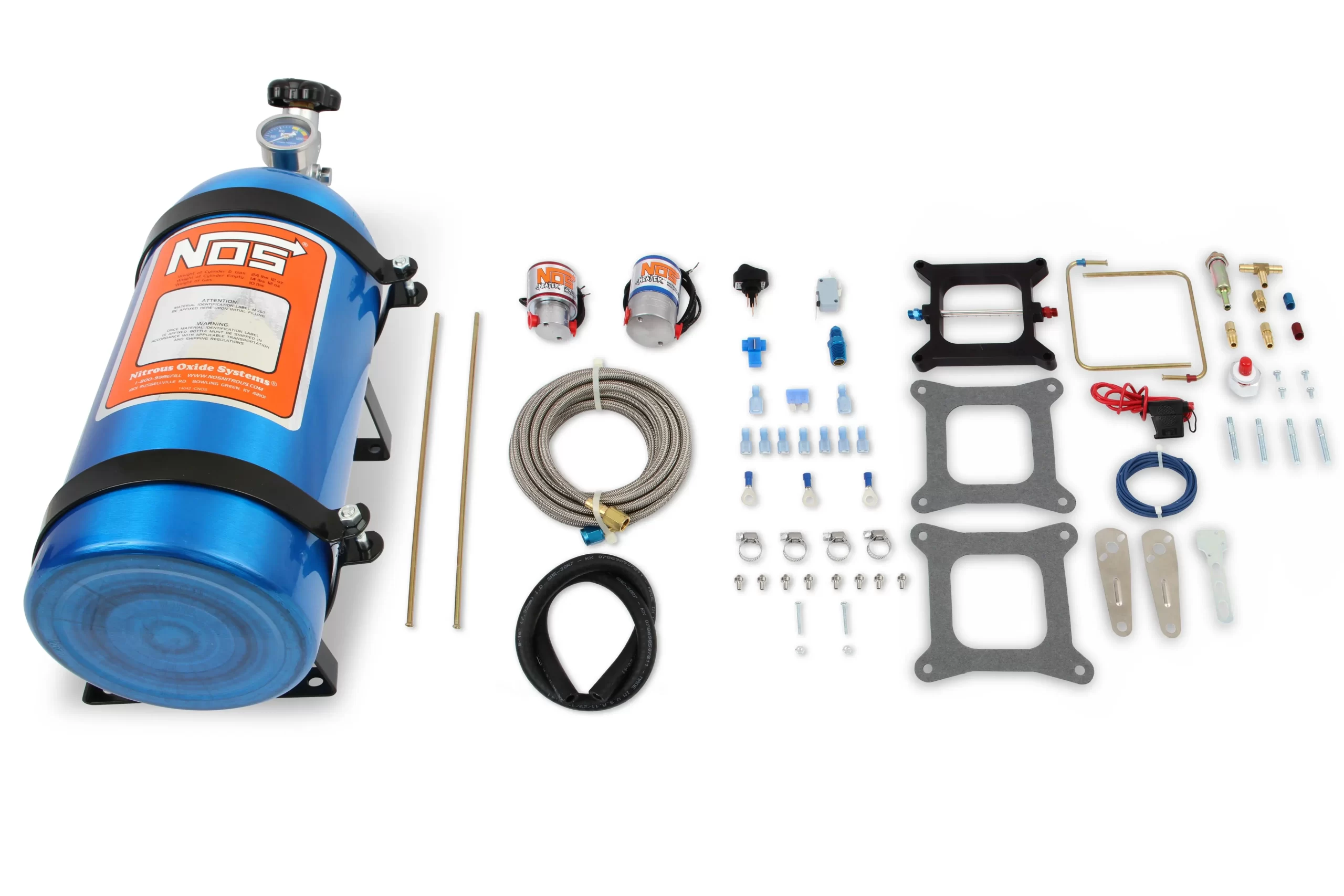 NOS "CHEATER" FITS HOLLEY 4-BBL / CARTER AFB NOS "Cheater" series Nitrous System, fits Holley 4150 and Carter AFB (late), 150-250 HP, includes Blue 10 lb Bottle Part # 02001NOS