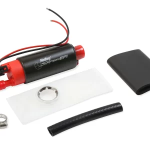 HOLLEY SNIPER EFI 340 LPH E85 IN-TANK ELECTRIC FUEL PUMP Supports up to 700 EFI or 900 Carb HP (@ 60 PSI at 13.5 Volts / 16.9 AMP Draw) Of course there are many variables, estimates are based on gasoline. Individual systems will vary based on fuel system design, regulator type, fuel cell location, etc...  Part #  19-369