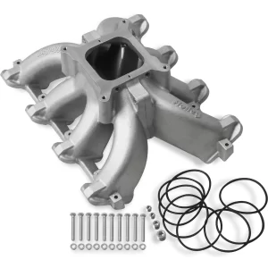 HOLLEY SINGLE PLANE SPLIT-DESIGN RACE INTAKE MANIFOLD- GM LS1/LS2/LS6 Carbureted single plane split-design race intake manifold. Fits all GM LS Gen III or IV engines equipped with LS1/LS2/LS6 style cathedral port cylinder heads Silver Part #  300-256